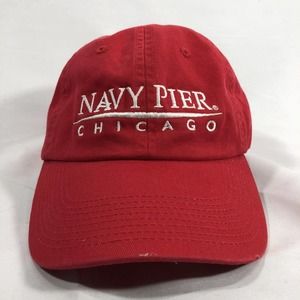 Navy Pier Chicago Waterfront Red Strapback Baseball Cap Hat One Size Fits Most